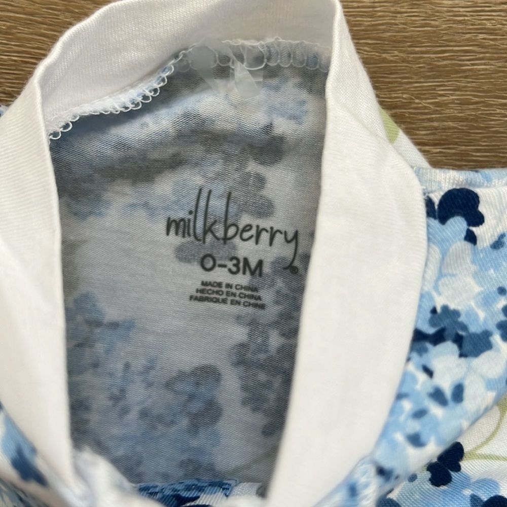 Milkberry Baby Girl Bamboo Footie Sleeper Hydrangea 3-6 6-9 months Ruffle Back - Picture 4 of 7